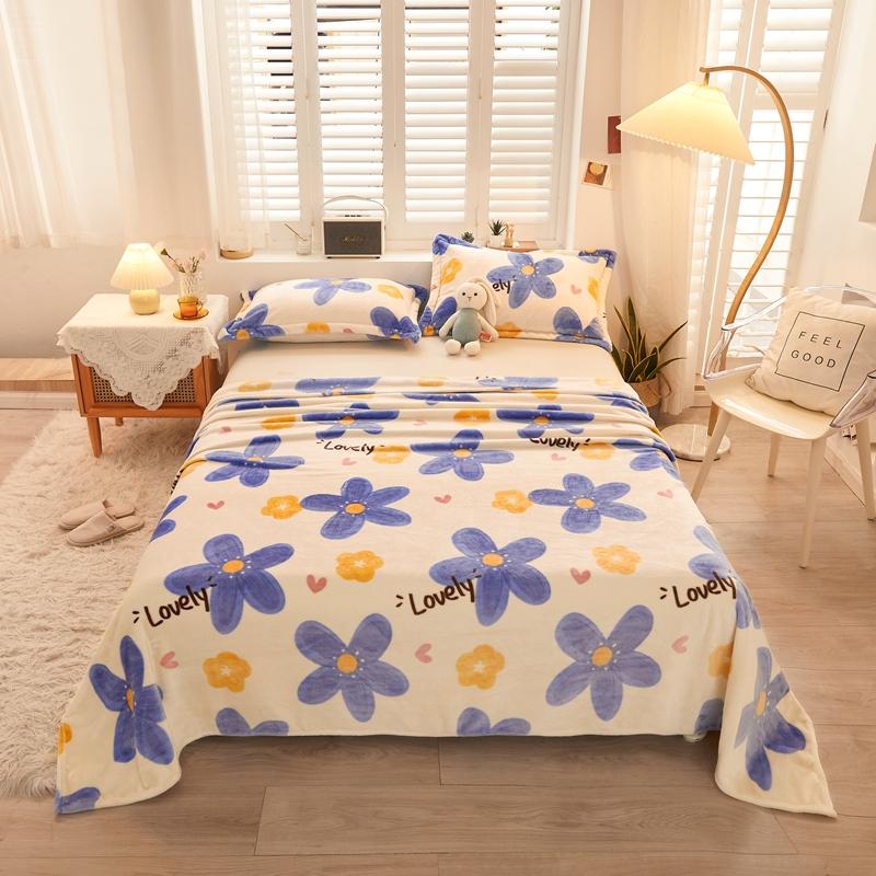 1pc Flannel Fleece Blanket for Beds Flower Printed Coral Fleece Blanket for Winter Warm Thow Blanket Single/Queen/King Plaids