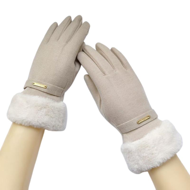 1Pair Autumn Winter Warm Suede Gloves Plus Velvet Thickened Plush Decor Cuff Gloves Outdoor Mountaineering Gloves
