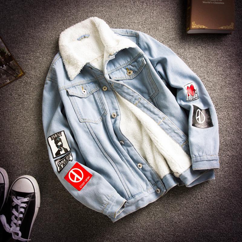 "Chaqueta Vaquera de Invierno para Hombre con Forro de Terciopelo - Ropa de Trabajo Retro Japonesa, Estilo Coreano, Talla Grande, Top Grueso Casual"