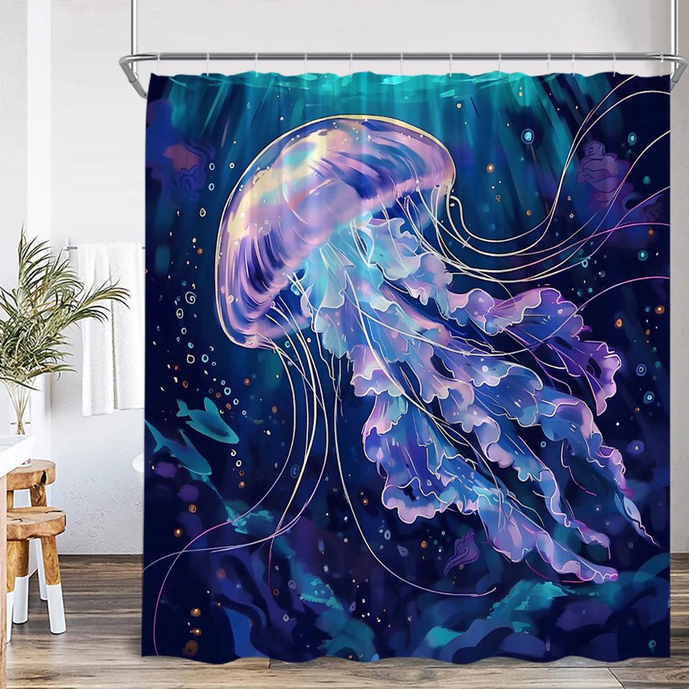 Nautical Marine Life Shower Curtain Anchor Sea Turtle Seastar Octopus Seashell Coral Ocean Summer Bathroom Curtain Decoration