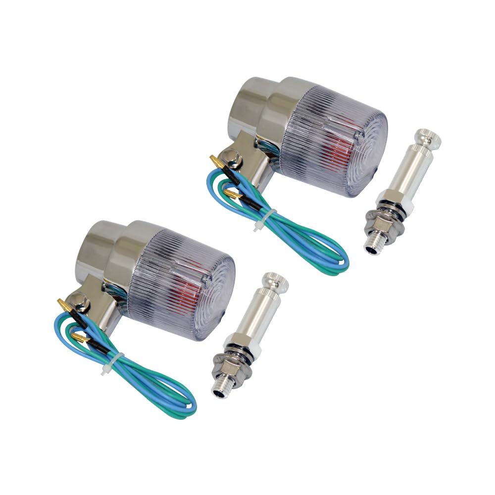 Universal Round European Turn Signal, Clear M10 x 73 mm Aluminum Mounting Stays Included, Set of 2