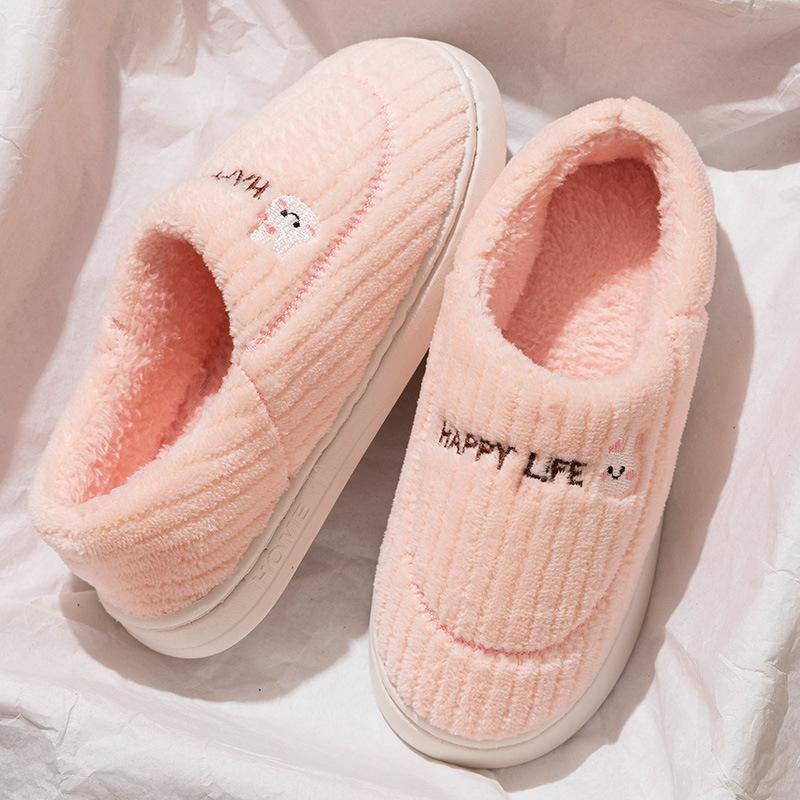 Cotton Slippers Autumn and Winter Outer Wear Velvet Home Use Warm Thick-soled Couple Bag and Fluffy Slippers Shoes