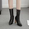 Fashion New Women Boots Ankle Boots PU Leather Zipper Women Booties High Heels Autumn Boots Women Shoes White Black 2024
