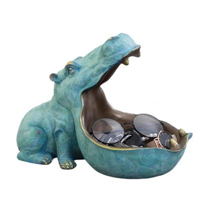 Hippopotamus Figurine, Novelty Item, Interior Decor, Storage Box, Hippo Statue, Gift (Small Size, Light Blue)