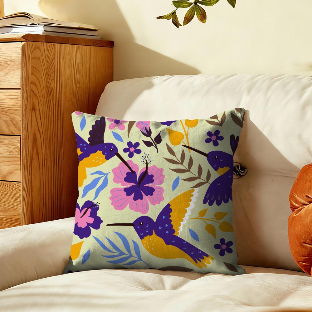 Hummingbird  Floral Pattern Cushion Cover Plush Fabric Soft DoubleSided Printed Sofa Warm Winter Home Gift Pillow Cover