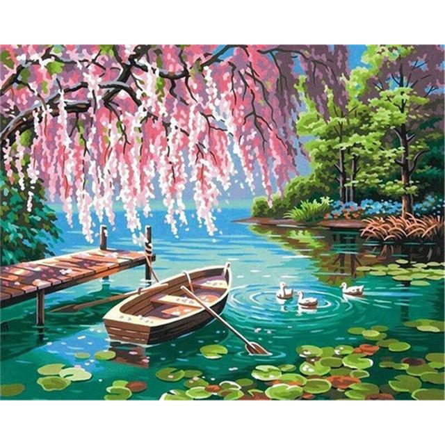 Yeesam Art Dipingere con i numeri per adulti e bambini, giacinto fiori romantici rosa toni 40,6 x 50,8 cm tela di lino acrilico kit fai da te per