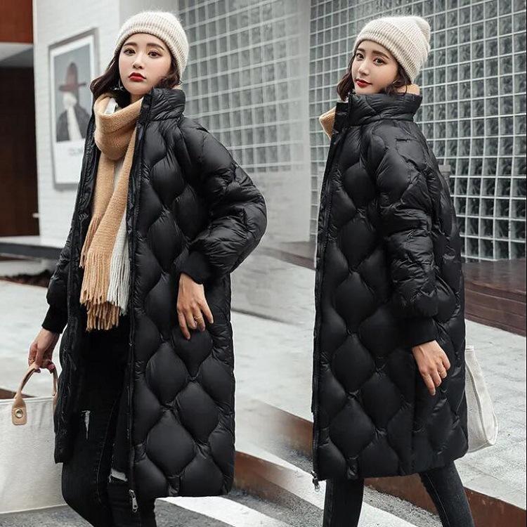 Cotton Coat Women's Mid-length Winter Coat New Large Size Korean Style Loose Diamond Pattern Thickened Cotton Coat