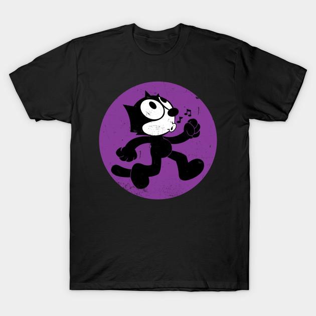 

Men Black Print T-shirt Felix The Cat Walking Whistling No-Cut Transfer Paper Print Cotton Tshirt S чорний