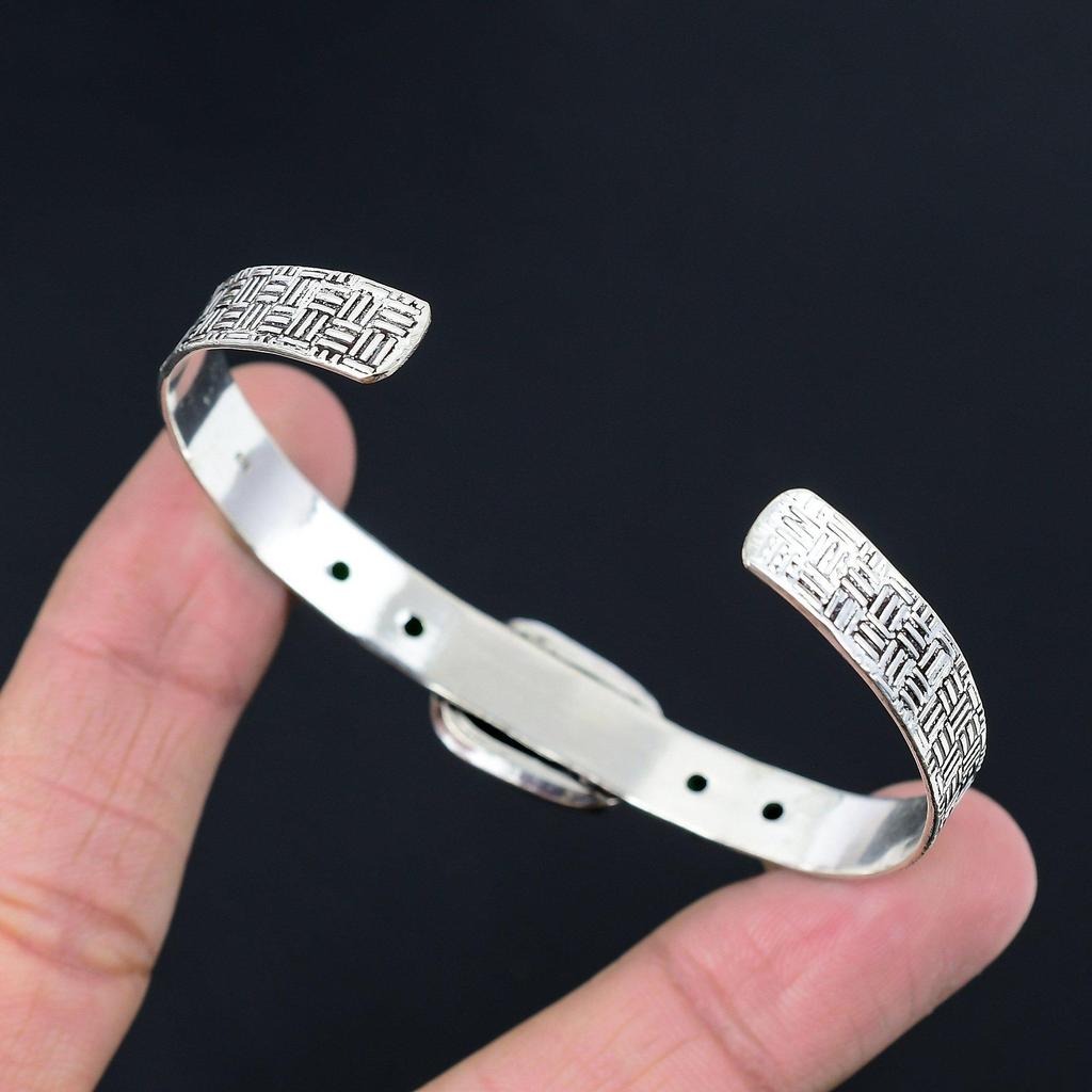 Natural Bloodstone Chrome Diopside March Birth Unique Bangle 925 Sterling Silver