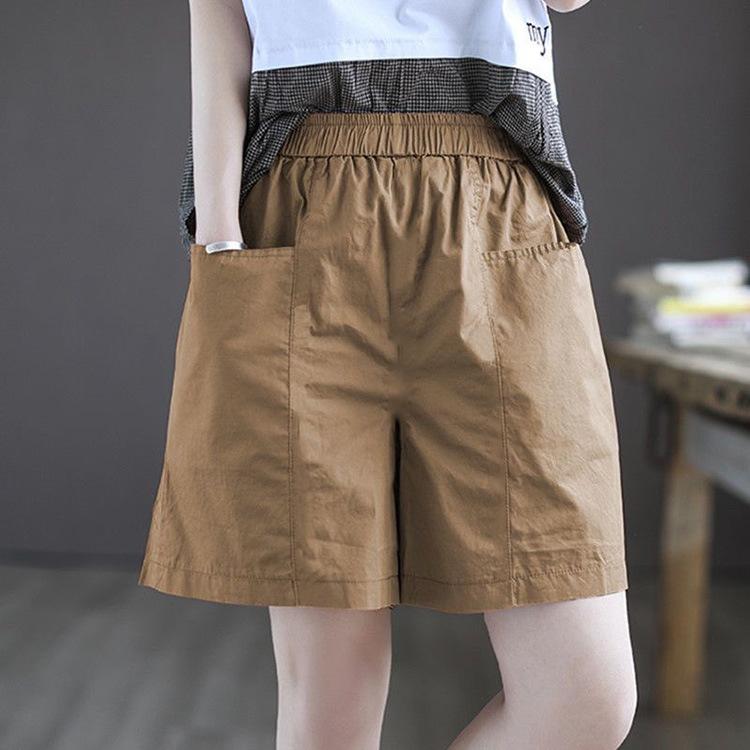 Women's Casual Five Quarter Pants Plus Size Women's Clothing Loose High Waist Wide Leg Shorts with Pockets