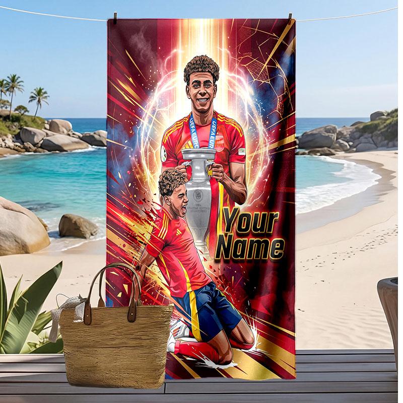Lamine Yamal Personalisiertes Bedrucktes Strandtuch Fußball Logo Unterstützung Benutzerdefinierter Name Text Saugfähiges Handtuch Für Sport Reisen Besonderes Geschenk