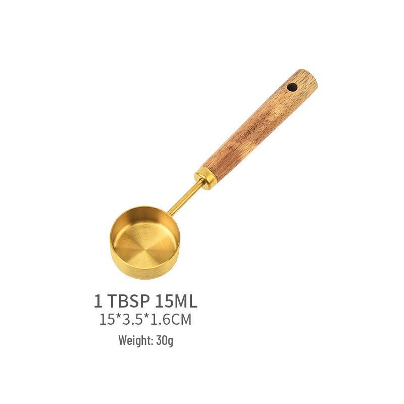 8-Piece Walnut Wood and Stainless Steel Measuring Cup and Spoon Set - Includes 15ml, 30ml Coffee and Baking Spoons