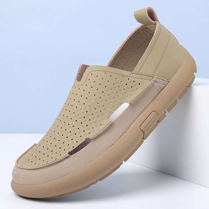 Summer New Men'S Casual Versatile Sandals Breathable Hollow Shoes Leather Shoes One-Step Trendy Men'S Comfortable Shoes