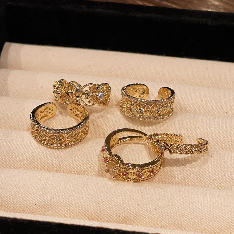 Medieval French Retro Court Style Open Ring Full Of Diamonds, Zircon Micro-Inlaid, Niche Design, High-End Personalized Accessories