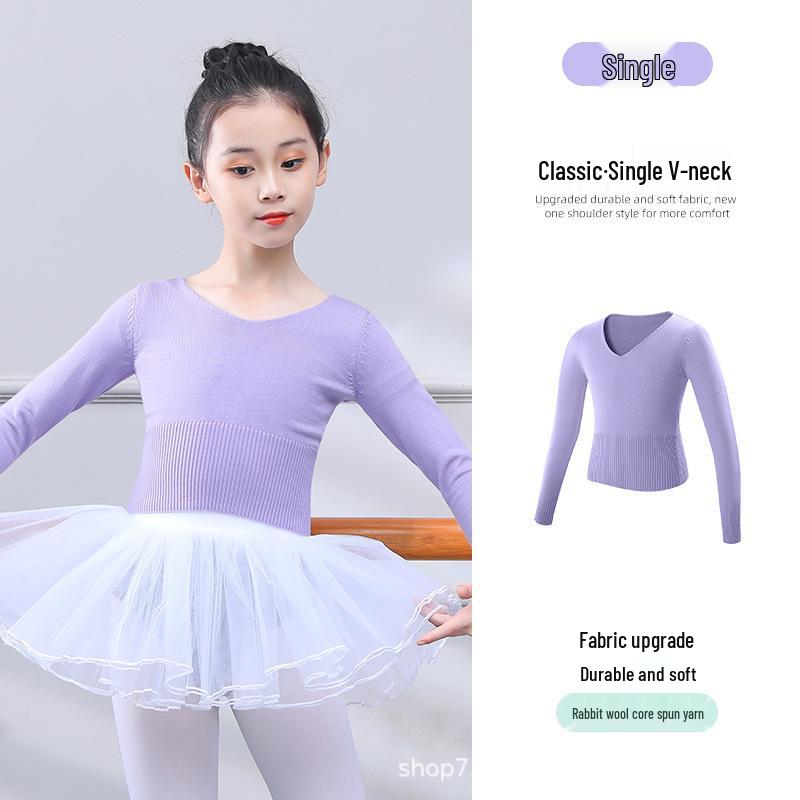 Children's V-neck Long Sleeve Knit Dance Shawl for Autumn/Winter