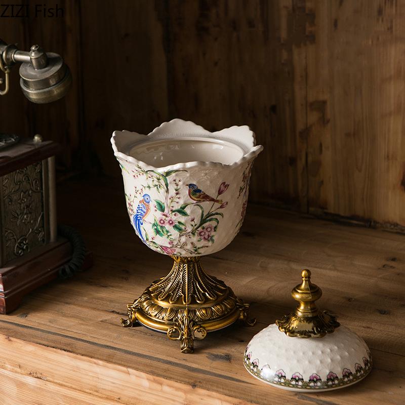 Retro Floral Pattern Storage Jars and Lid Dressing Table Ring Jewelry Box Cosmetic Jar Ceramic Crafts Candy Pots Aroma Can