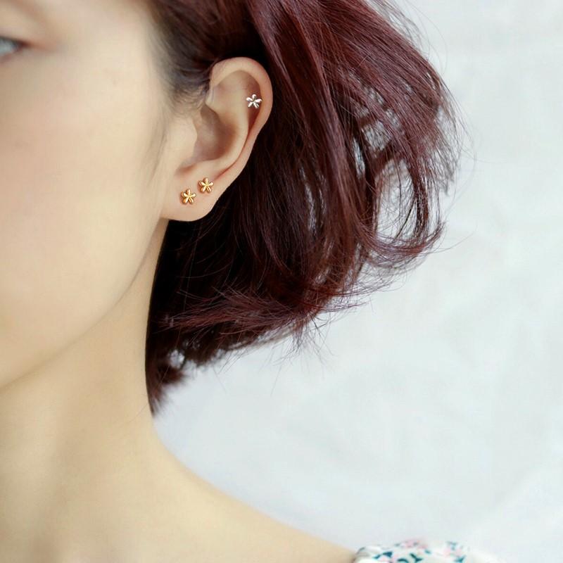 Cute Sweet Little Five Leaves Flower Stud Earrings for Women Luxury Silver Color Stainless Steel Piercing Korea Earring Jewelry
