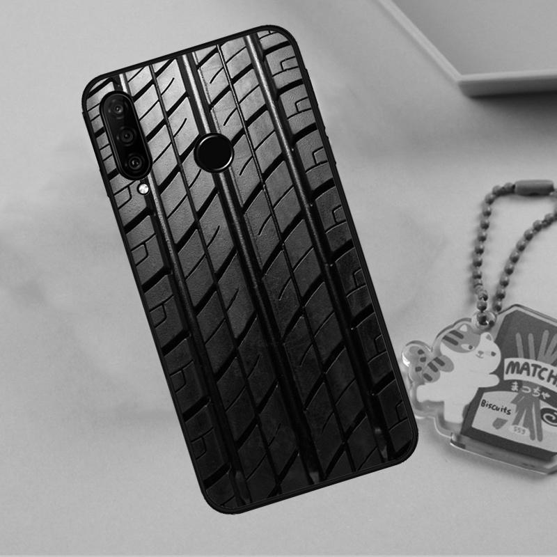 Black Tyre Tread Texture For Huawei Nova 12i 12s 7i 8i 11i 9 10 SE Y90 Y60 Y70 Y72 Y61 Y91 P30 P40 Lite P60 Pro Case