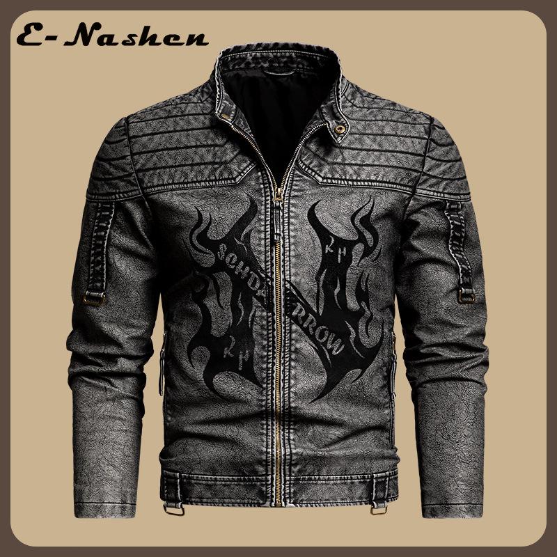 2025 Men's Retro Distressed Motorcycle Leather Jacket - Trendy European American PU Outerwear with Innovative Design