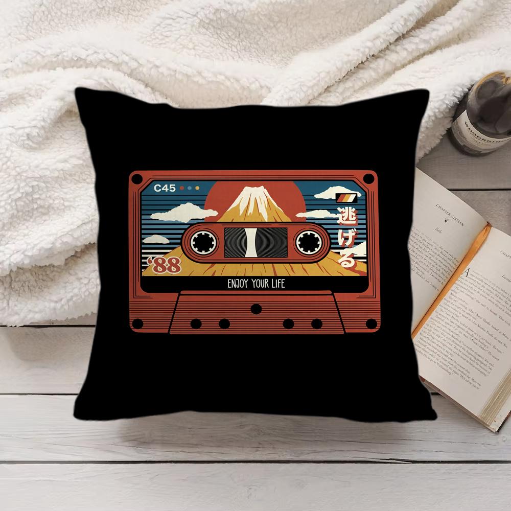 Vintage Retro Cassette Tape Cushion Cover Short Plush Double-Sided Printing Home Machine Washable In Warm Winter Pillow Cover
