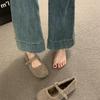 2025 new wool integrated fleece single shoes women's soft-soled Mary Jane ballet shoes fluffy shoes flat-soled outer wear