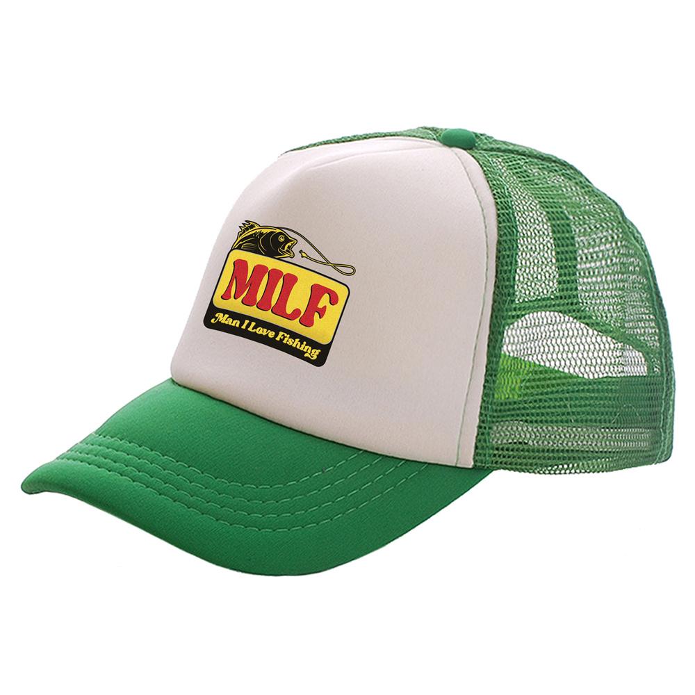 MILF Man I Love Fishing Trucker Čepice Unisex čepice Baseballová čepice Cool Summer Unisex síťovaná síťovaná čepice