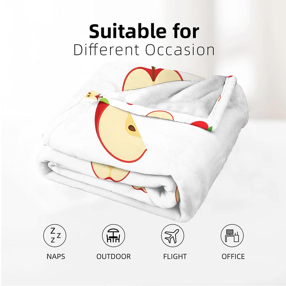 Crisp Red Apple Fruit Anime Cartoon Flannel Blanket Soft Warm Throw for Bedroom Sofa Car Kids Holiday Gift
