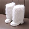 Warme lange Plüsch-Stiefel mit Reißverschluss hinten für Mädchen 2025 Winter Komfort Dicke Sohle Rutschfeste Stiefeletten Modische Unifarbene Kunstpelzstiefel Kind