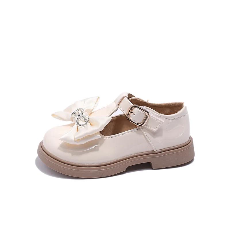 2024 Children Leather Shoes for Girls Autumn New Fashionable Korean Style Sweet Bowtie Soft Bottom Anti-slippery Versatile Shoes