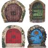 GORGECRAFT 4PCS 4 Styles Mini Fairy Garden Door for Tree Wood Door Windows Wall Accessories DIY Kit Art Sculpture Outdoor Decor for Tree Trunk Bonsai