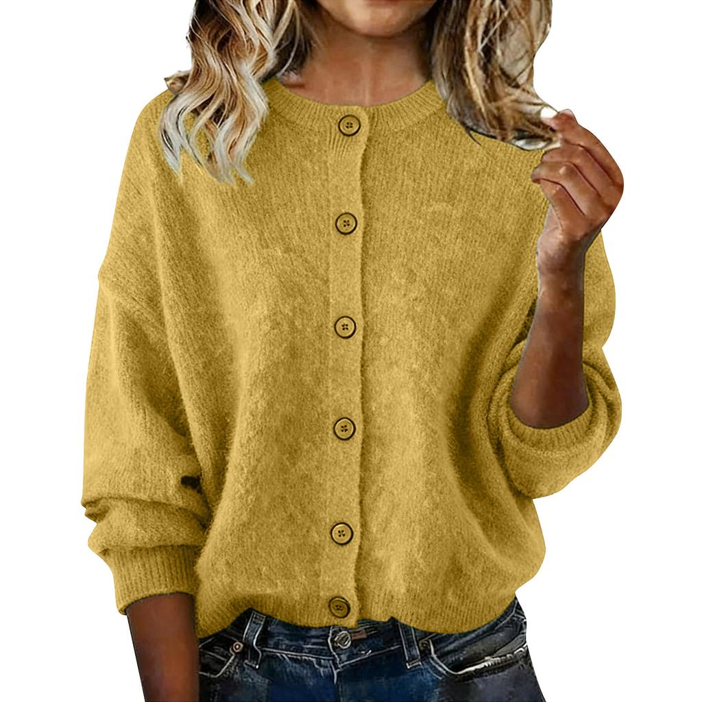 Women's Fashionable Casual Knitted Top Solid-Colour Long-Sleeved Cardigan Jacket