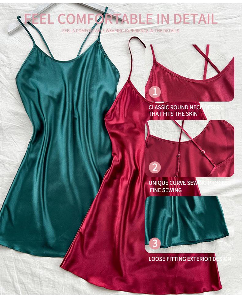 Robe de nuit sexy à fines bretelles en soie glacée: Pyjama d'été décontracté style européen et américain