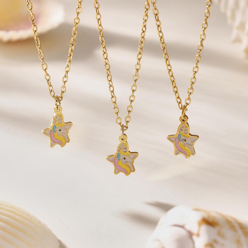 Qiong Yao Rainbow Unicorn Star Jewelry Set: Necklace, Ring, Anklet, Bracelet - Children's Wear, Non-Fading, In Stock