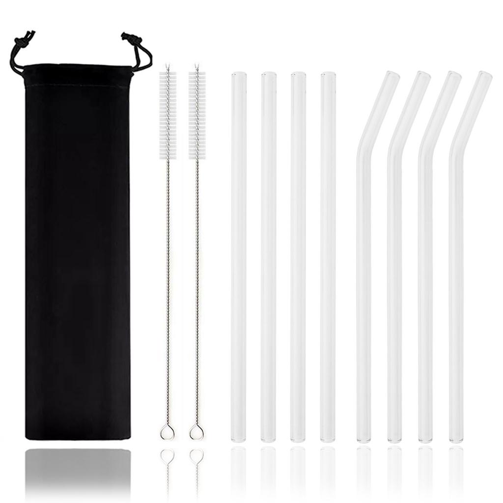 11-piece Reusable Glass Straws Clear Smoothie Drinking Straws with Clean Brush for Beverages Milk Tea Juices Cocktail
