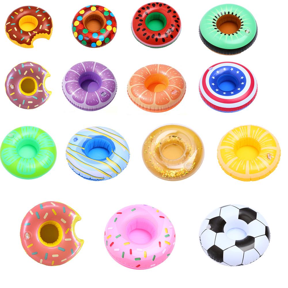 Available: Inflatable Cup Holders - Flamingo, Donut, Lemon, Watermelon, Pineapple, Crab, and Heart.