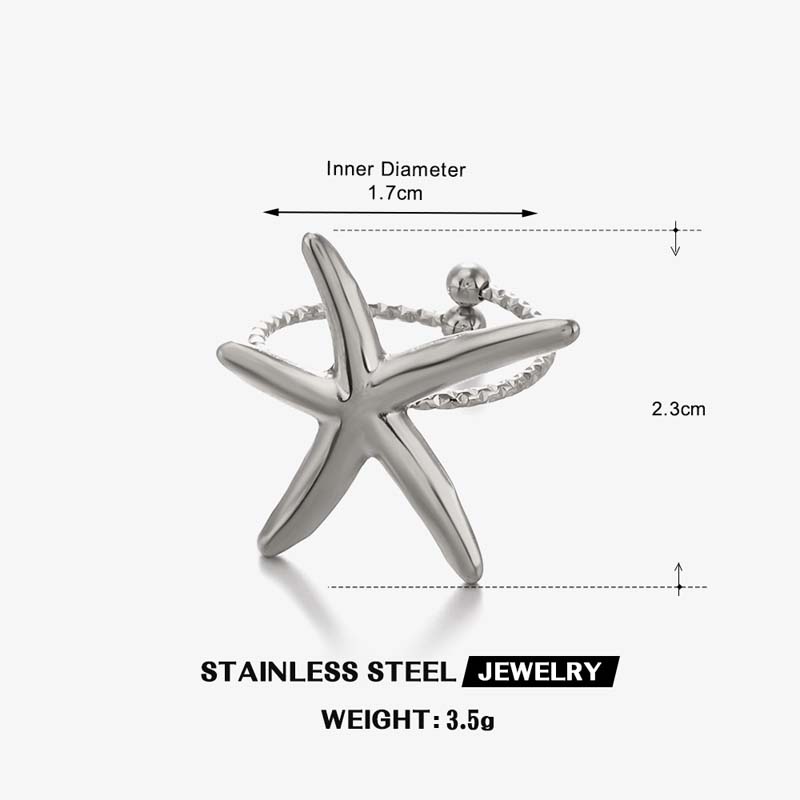 Stainless Steel Gold Color Starfish Open Rings For Men Women Vintage Metal Irregular Star Adjustable Finger Rings Beach Jewelry