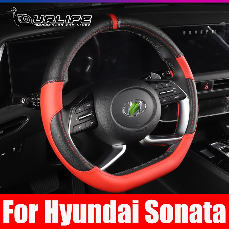Zwart Lederen Hand Stuurwielhoes Auto Accessoires Voor Hyundai Elantra 7e Sonata