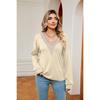 Solid Color Lace V-neck Color-block Loose Long Sleeve T-shirt Top Fall Winter New Arrival for Europe America Cross-border Trade