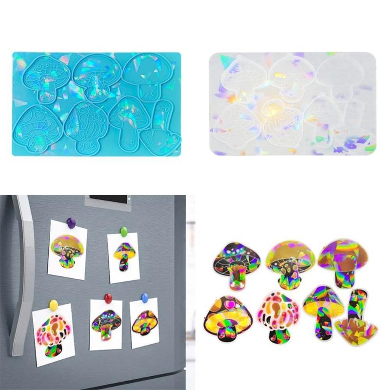 Light and Shadow Keychain Pendant Silicone Molds Mushroom-shape Holographic Mold DIY Ornaments Mould for Birthday Gift