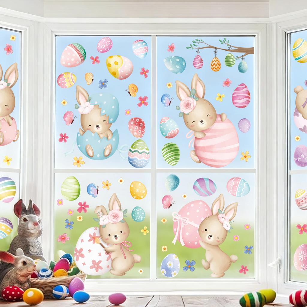 Easter Egg Bunny Static Cling Stickers 2026 New Window Decals for Glass Shop Display Decoration