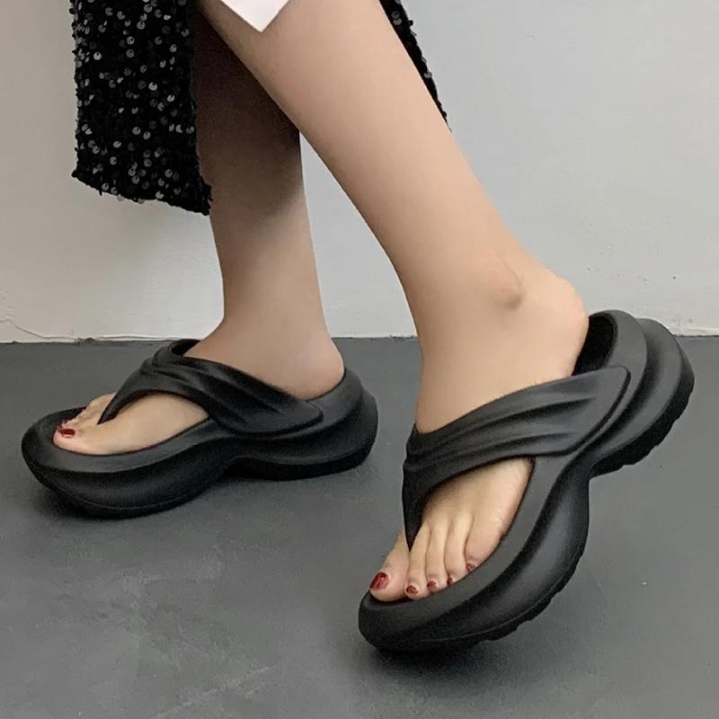 Fashion Rimocy Trend Women Wedges Platform Sandals Summer Thick Heel Clip Toe Slippers Outdoor Solid Non-Odorant Sandalias De Mujer Eva