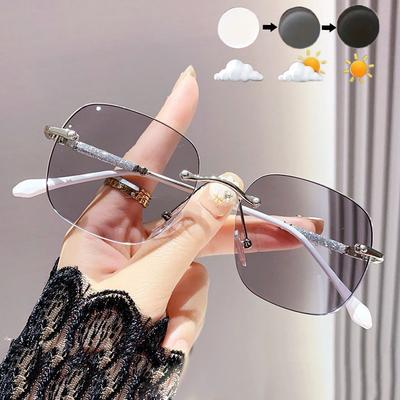 Unisex Stylish Rimless Glasses Trendy Ultralight Metal Women Men Oversized Cut Eyeglasses