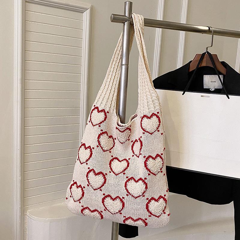 

Универсальная вязаная сумка Вязаная сумка Любовь Сумка через плечо Сумка-тоут Сумка для покупок бежевый