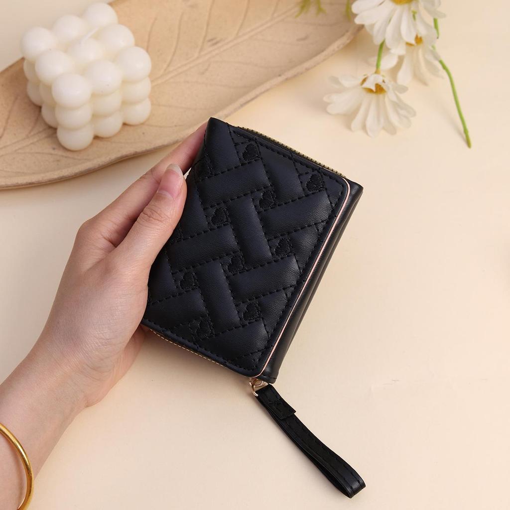 Women's Tri-fold Wallet: Simple Fashion, Embroidered Heart Design, Multi-Card Slots, Money Clip