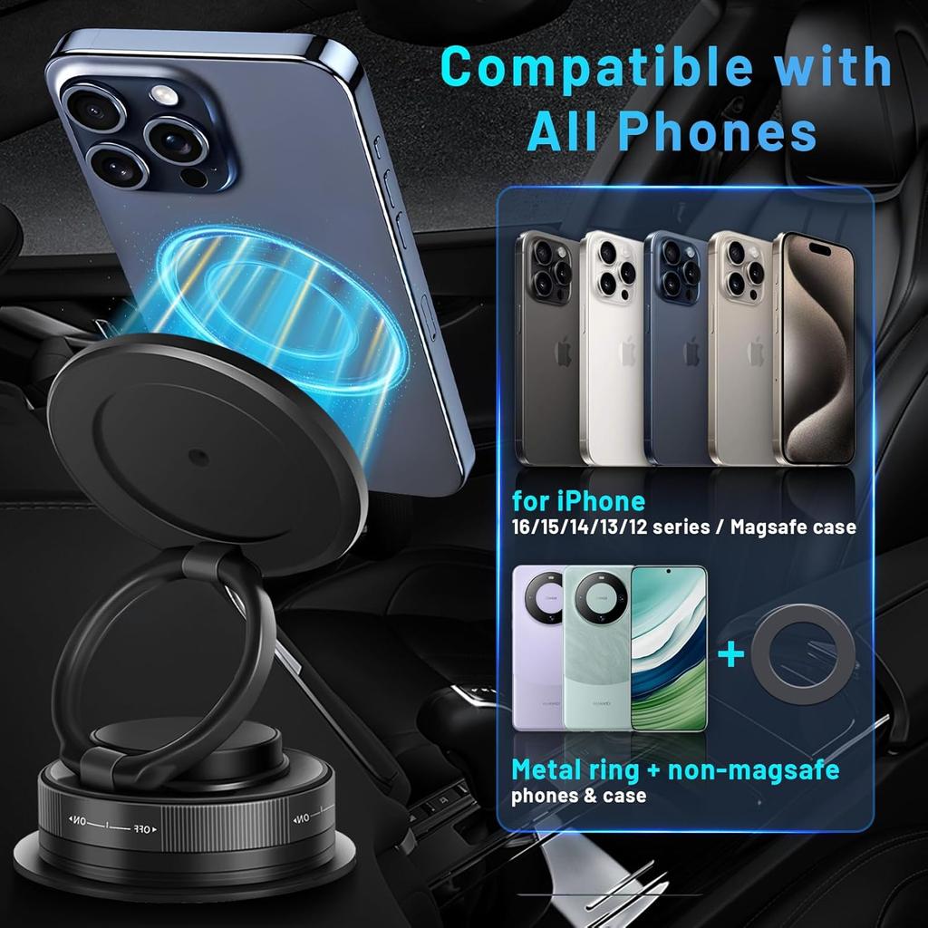 360° Vacuum Magnetic Mobile Phone Holder Car Mount Electric Vacuum Magnetic Holder Foldable Strong Suction Stand Cell Phone