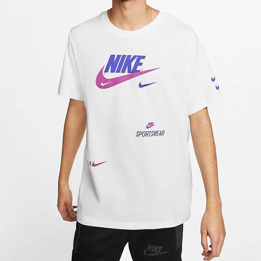 Nike Double Swoosh Logo Sports Short Sleeve T-Shirt Men Tops White CU0079-100