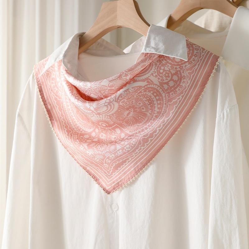 Premium Jacquard Naked Pink Cashew Flower 100% Mulberry Silk Silk Small Square Scarf Women s Thin Silk Scarf Women s 53*53cm