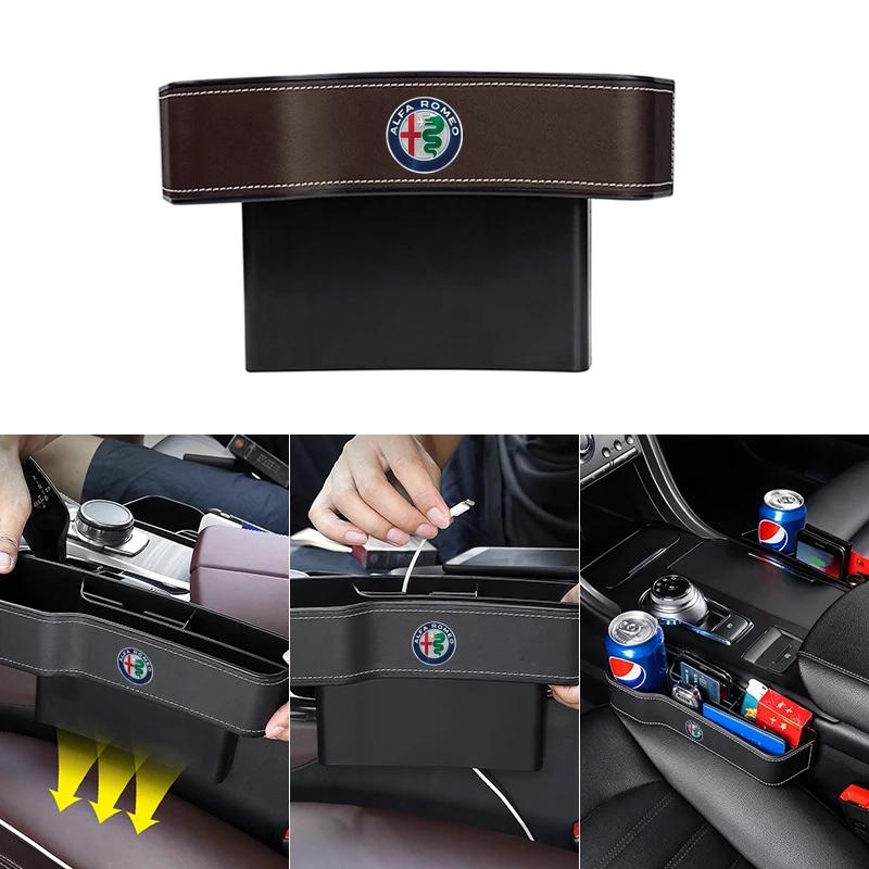 Car Organizer Auto Crevice Pocket Seat Gap Leather Storage Box For Alfa Romeo GT 147 159 156 166 Giulietta Tonale Volante 8C SM8