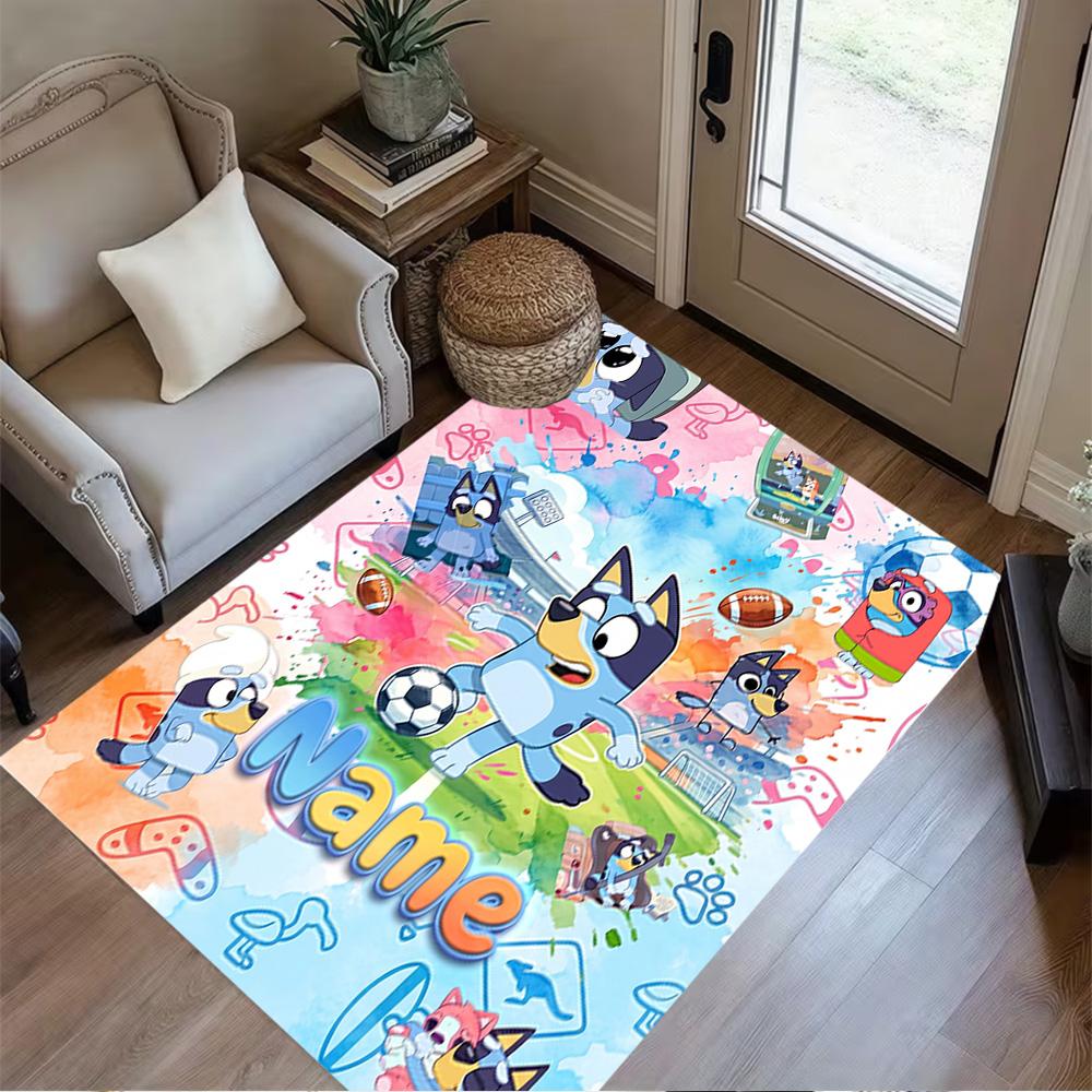 Bluey's Soccer Celebration Personalized Text Floor Mat Suitable for Dining Room Decorate Room Kitchen Bedrooms Anti-slip Rug Office Home Decor