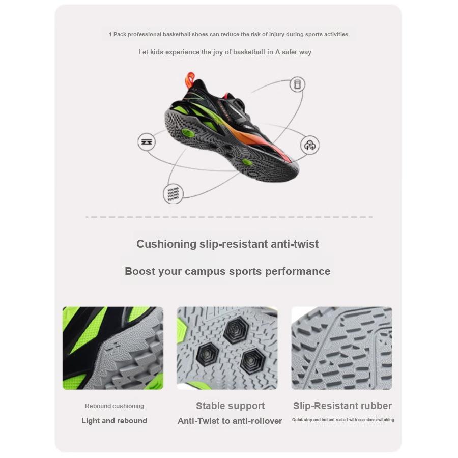 Li Ning Kids Synthetic Leather Comfortable Non-Slip Wear-Resistant Rebound Support Low-Top Basketball Shoes Kids sneaker Black YKBU080-1